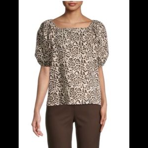 Saks Off Fifth Print Puff-Sleeve Linen Top